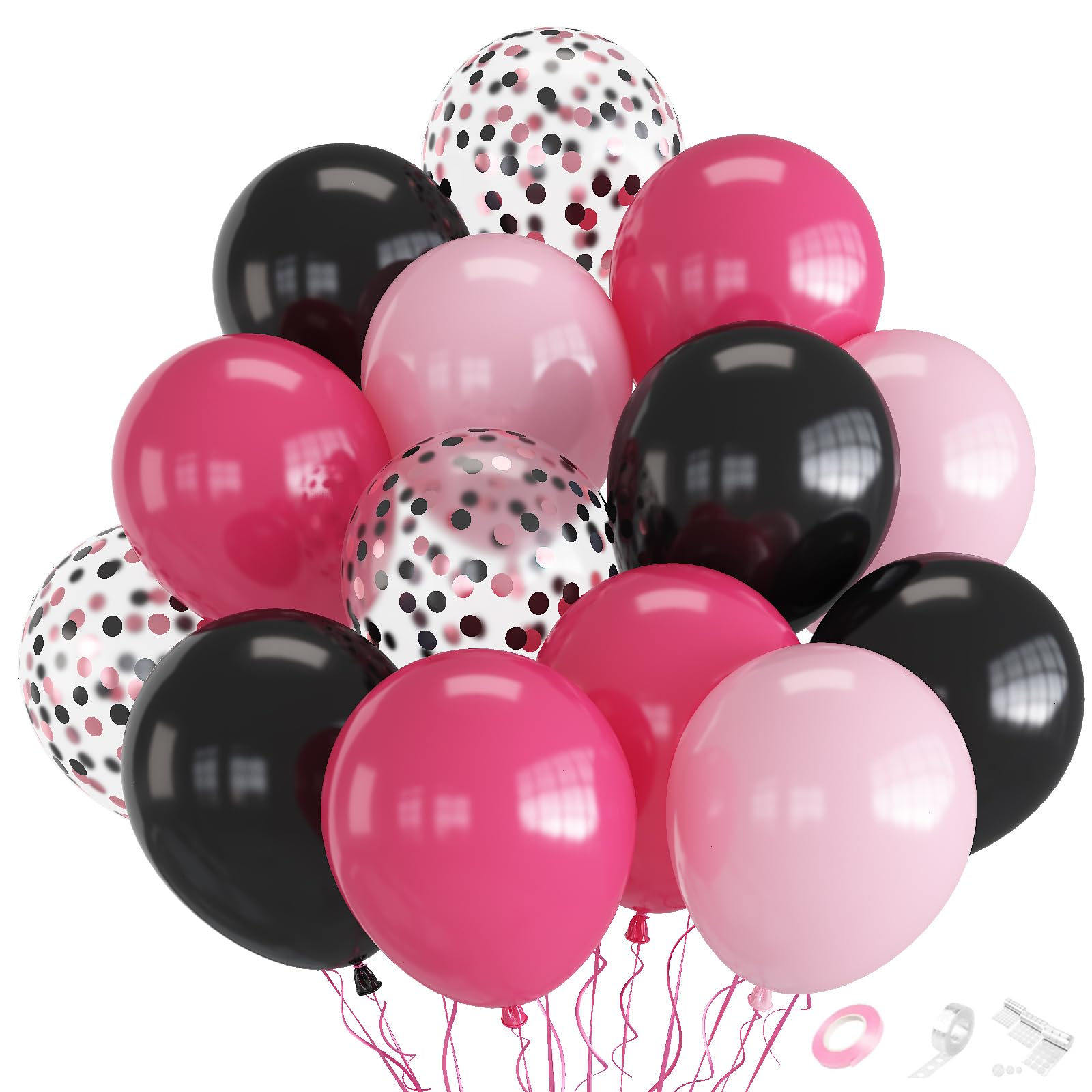 Pink and Black Balloons, 70pcs Black Pink Confetti Balloons for Girls Birthday Wedding Bridal Shower Graduation Party Decoration……