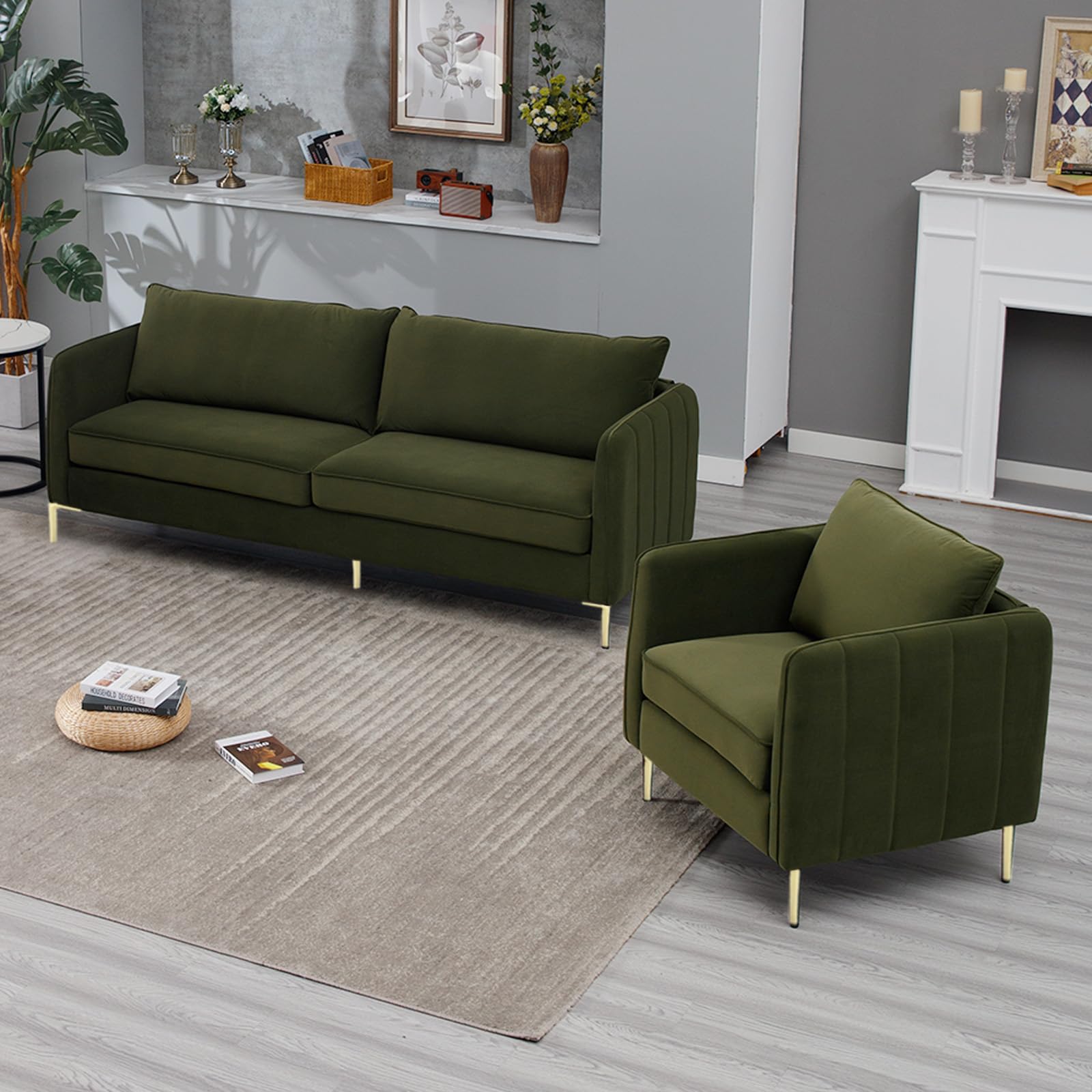 Hdxdkog 85" Velvet Sofas Couches for Living Room, Modern Sofas & couches with Ergonomic Design Backrest and Thickened Cushion, 3-Seat Sofa, Load Capacity 800 LBS (Green, Loveseat Sofa)