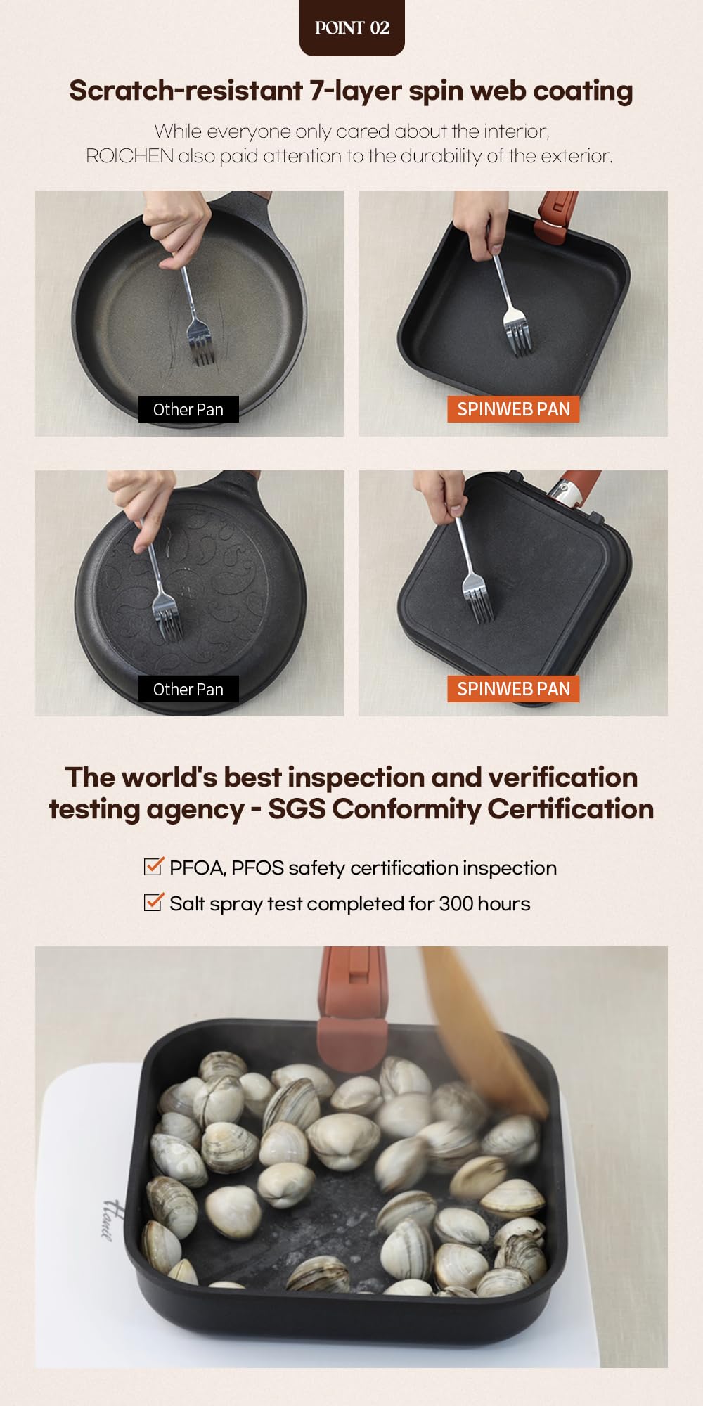 Roichen Spinweb Pan Set 5pcs, 22cm Frying pan + 22cm Deep pan + 26cm Frying pan + Multisize glass lid + Detachable handle. Cooking pan, Saute pan, Nonstick pan, Square pan, Baking pan