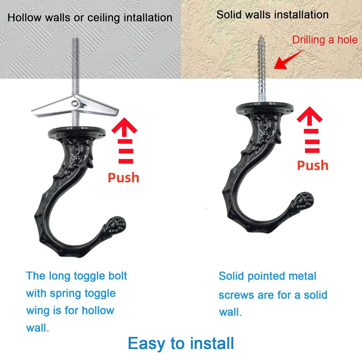 QLXHBOT Ceiling Hooks, Heavy Duty Swag Hook 65mm/2.6" with Screws Bolts and Toggle Wings for Hanging Plants Ceiling Installation Cavity Wall Fixing (3 Sets)