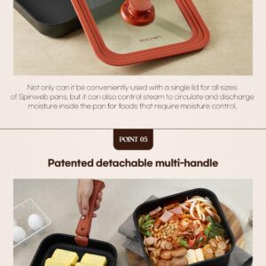 Roichen Spinweb Pan Set 5pcs, 22cm Frying pan + 22cm Deep pan + 26cm Frying pan + Multisize glass lid + Detachable handle. Cooking pan, Saute pan, Nonstick pan, Square pan, Baking pan