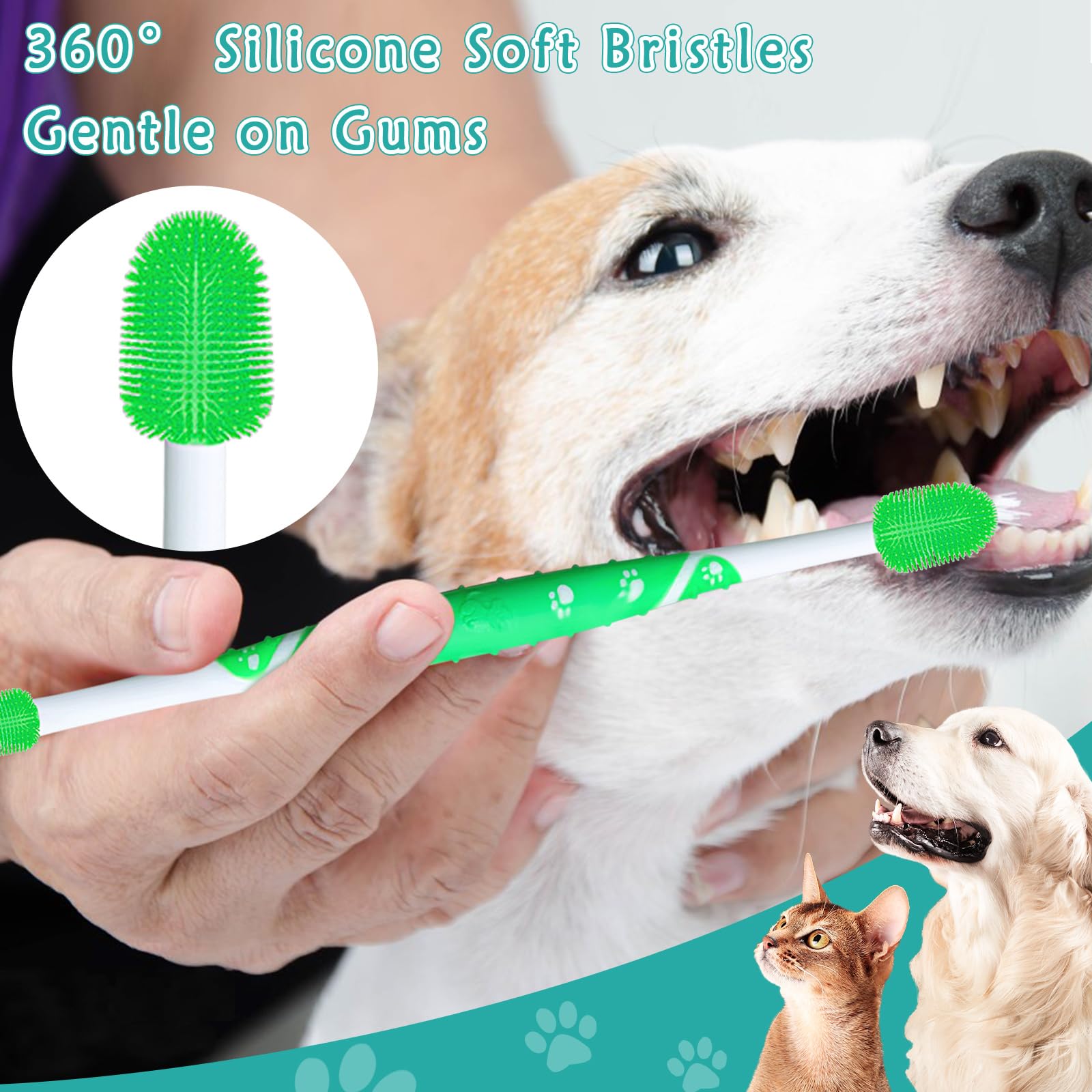 Dog Toothbrush 2PCS Dog Tooth Brush Three Sided Dog Tooth Brush Dual Head Toothbrush for Dogs, Soft Bristles Dog Tooth Brushing Kit Silicone 360 Degree Pet Toothbrush for Puppy Cat Dog Teeth Clean