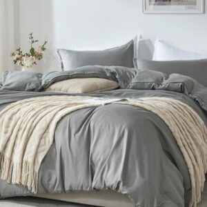 Cosybay Grey Duvet Cover Queen Size- Soft Queen Duvet Cover Set, 3 PCS- 1 Duvet Cover (90”x90”) with Zipper Closure and 2 Pillow Shams- Machine Washable