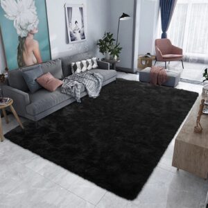 HQAYW Fluffy Area Rug for Bedroom Living Room, Ultra Soft Shaggy Rugs Shag Fur Carpets for Kids Girls Nursery Room Plush Fuzzy Rug Cute Home Decor Rug, 2' x 3', Black