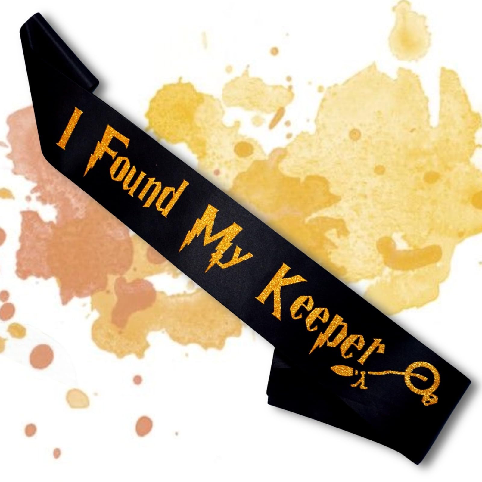 Decorit I Found My Keeper Sash, Bride to Be, for Engagement Bachelorette Bridal Shower, Muggle to Mrs Parry Hotter Themed Party Decorations and Supplies, Black and Gold Glitter