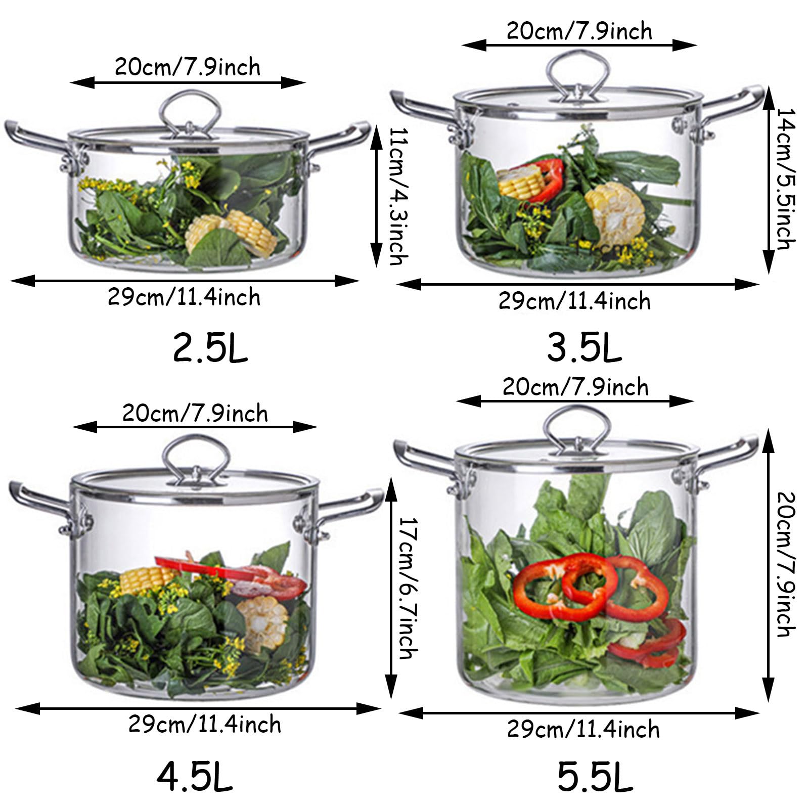 Hgjgwqh Clear Glass Pot for Cooking Large Glass Saucepan with Cover on Stove Big Glass Simmer Pot with Stainless Steel Handle Stovetop Cooking Pot Glass Cookware Pot for Home Kitchen Restaurant,4.5L