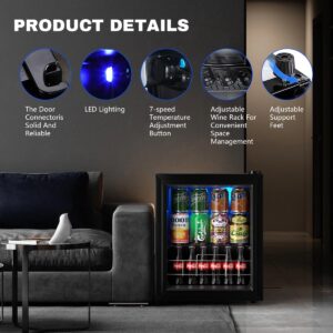 EUASOO FLB-45 Small Mini Fridge Freestanding Beverage 75 Can, Cooler Refrigerator with Adjustable Shelving Glass Door for Beer Soda or Wine Perfect Office Home or Bar, Black