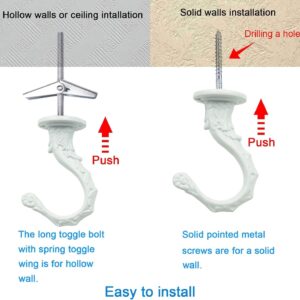 QLXHBOT Ceiling Hooks, Heavy Duty Swag Hook 65mm/2.6" with Screws Bolts and Toggle Wings for Hanging Plants Ceiling Installation Cavity Wall Fixing (3 Sets White)