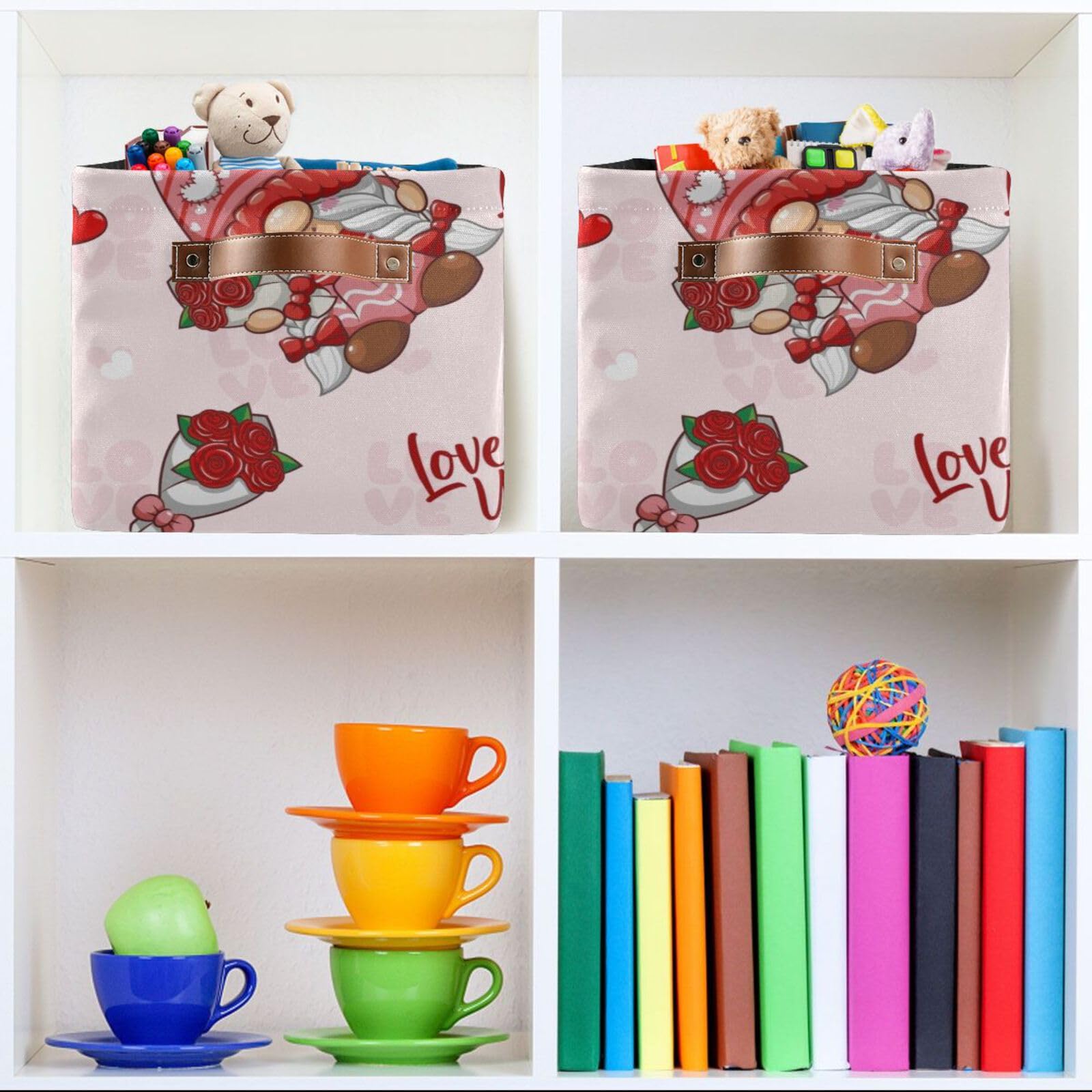 xigua Cute Love Gnomes Storage Bins Foldable Canvas Fabric Storage Basket with Handles for Organizing, Large Storage Baskets for Shelves Closet