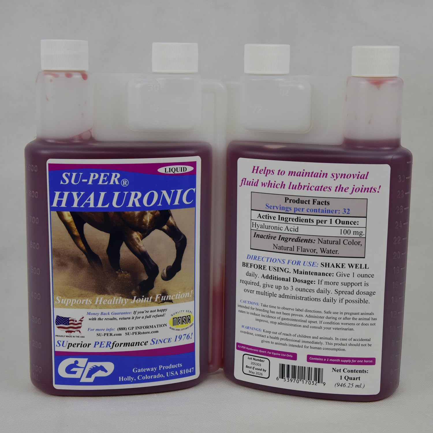 SU-PER Hyaluronic Joint Supplement for Horses - Supports Joints Health & Lubrication - Horse Hyaluronic Acid Liquid - 1 Quart, (2 Pack)