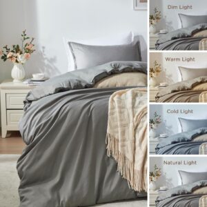 Cosybay Grey Duvet Cover Queen Size- Soft Queen Duvet Cover Set, 3 PCS- 1 Duvet Cover (90”x90”) with Zipper Closure and 2 Pillow Shams- Machine Washable