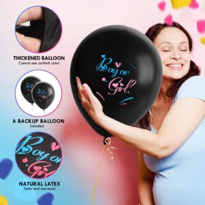 Jumbo 36 Inch Gender Reveal Balloons - 2pcs Big Black Gender Reveal Confetti Balloons with Pink and Blue Heart Shape Confetti for Boy or Girl Baby Shower Gender Reveal ideas Decoration