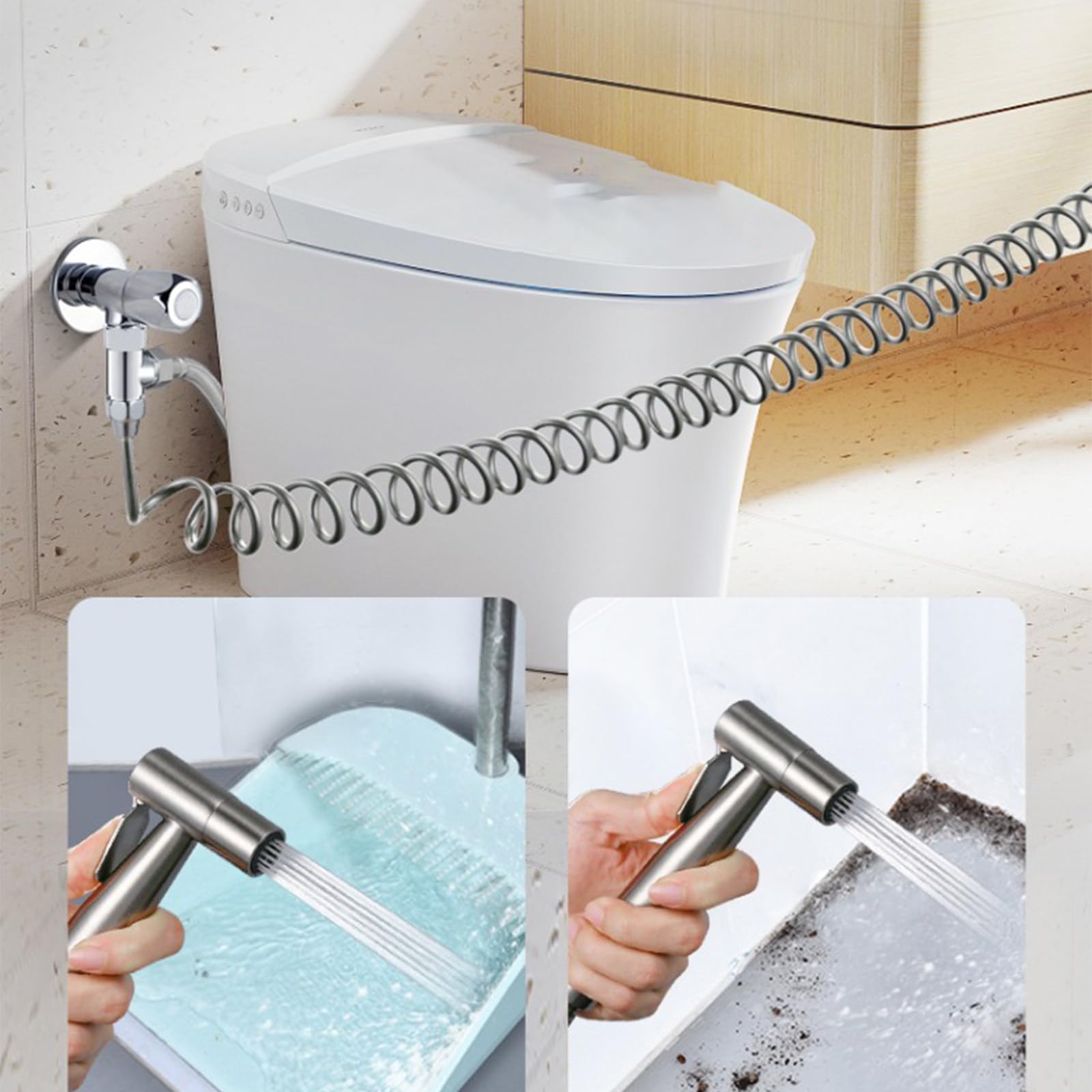 SWHC Stainless Steel Bidet Sprayer for Toilet, Bidet Sprayer with 3m Spring Hose Handheld Bidet Sprayer for Toilet Suitable for Women, Children and Pets