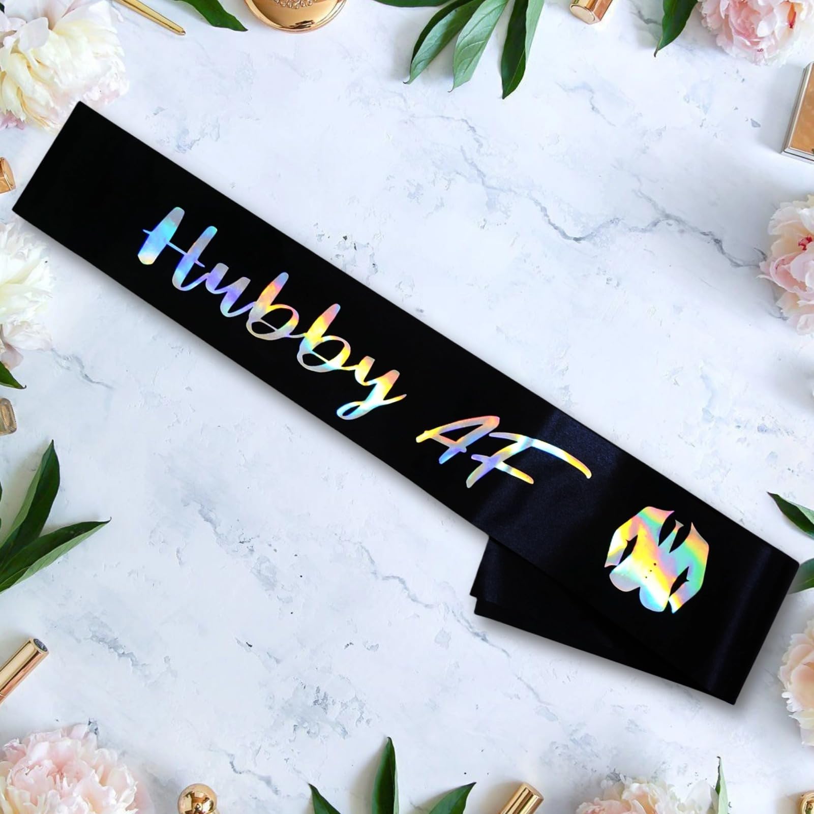 Decorit Hubby Black Sash with Iridescent Foil and Cute Suit Image, Bachelor Party Accessory for Future Groom to be, Wedding Gift Idea from Bride to Be, Funny Wedding Engagement Gift, Best Man