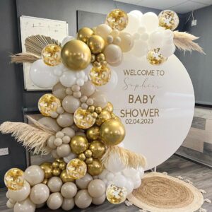 134pcs White Sand and Gold Balloons Arch Garland Kit, 18/12/10/5inch White Gold Balloons for Baby&Bridal Shower, Birthday Party, Wedding, Grad, Anniversary Party