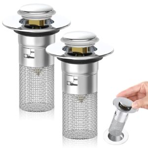 uoixpuhuo 2pcs bathroom sink stopper, pop up bathroom sink drain strainer with removable stainless steel filter basket brass bullet core drain hair catcher tub stopper fit 1.34''-1.57'' hole