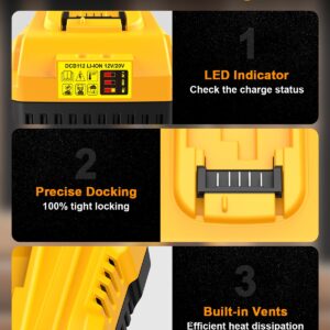 DCB112 Charger Replacement for Dewalt Battery Charger Compatible with Dewalt 12V 20V Max Lithium Battery DCB201 DCB204 DCB205 DCB206 DCB120 DCB127 DCB112 DCB115 DCB118 DCB107 DCB105 DCB102(Yellow)