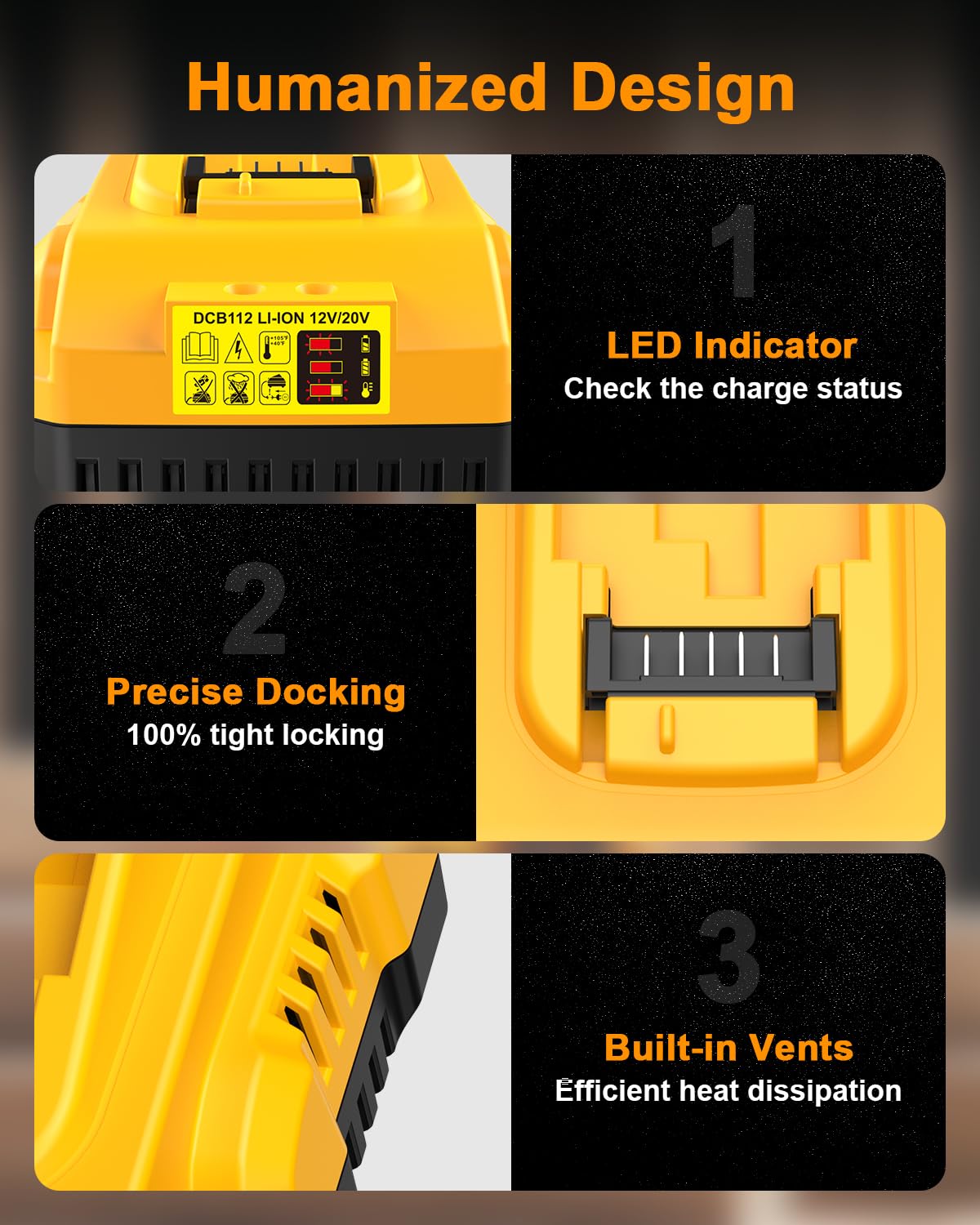 DCB112 Charger Replacement for Dewalt Battery Charger Compatible with Dewalt 12V 20V Max Lithium Battery DCB201 DCB204 DCB205 DCB206 DCB120 DCB127 DCB112 DCB115 DCB118 DCB107 DCB105 DCB102(Yellow)