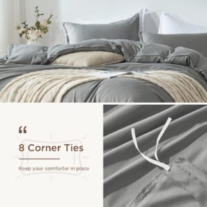 Cosybay Grey Duvet Cover Queen Size- Soft Queen Duvet Cover Set, 3 PCS- 1 Duvet Cover (90”x90”) with Zipper Closure and 2 Pillow Shams- Machine Washable