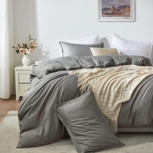 cosybay grey duvet cover queen size- soft queen duvet cover set, 3 pcs- 1 duvet cover (90”x90”) with zipper closure and 2 pillow shams- machine washable