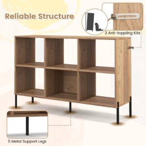 LOKO 6 Cube Bookcase, 3-Tier Floor Open Bookshelf with 5 Metal Legs, Cube Storage Organizer with Adjustable Shelves, Modern Display Shelving for Living Room, Study, Bedroom, Office (Natural)