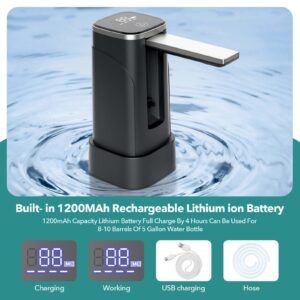 Dual-use Desktop Water Bottle Dispenser and Foldable Automatic Water Dispenser, W/LED Touch Display 5 Gallon Electric Drinking Water Pump,USB Charging Portable Water Dispenser for Home Camping,