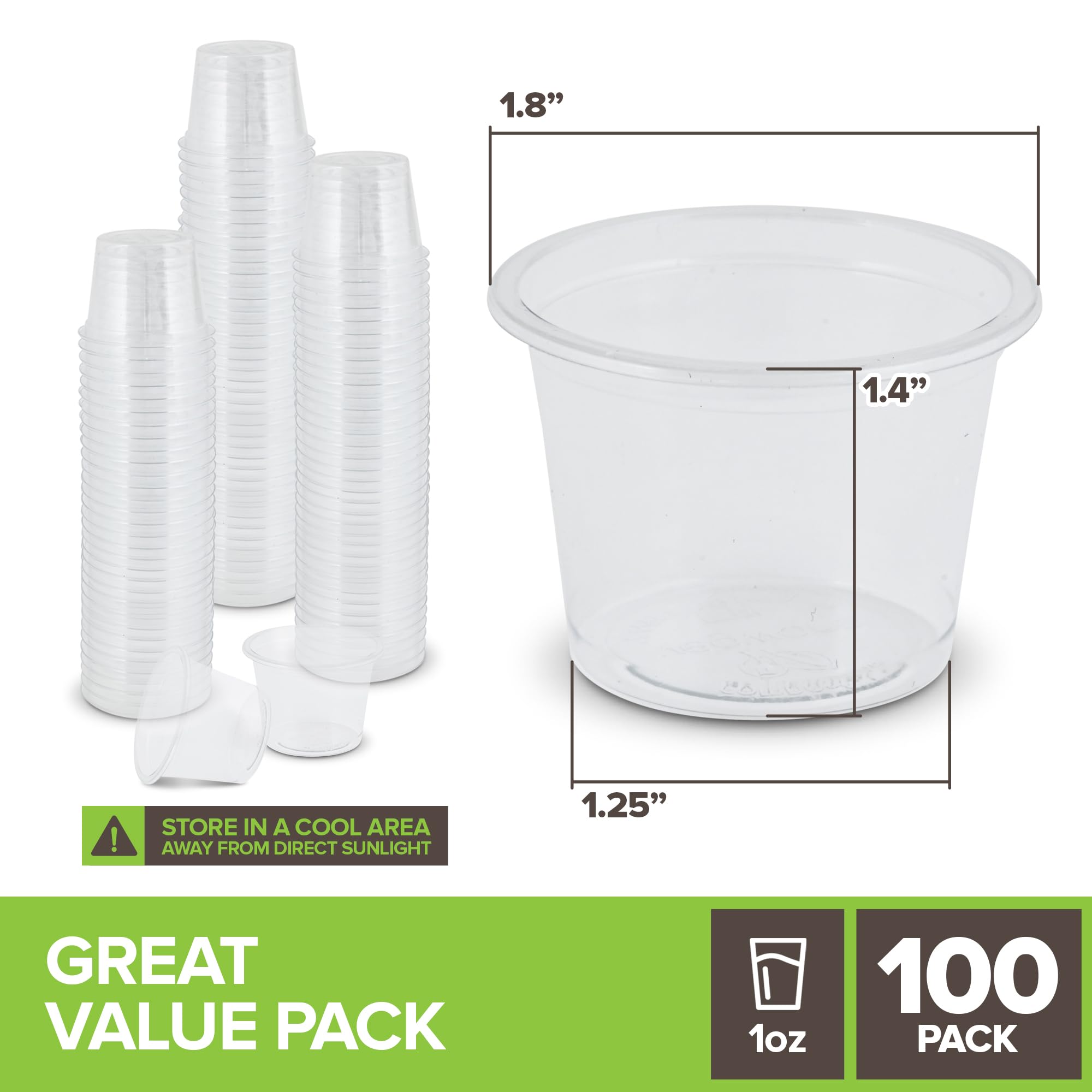 Stock Your Home 100 Pcs Clear Commercially Compostable Shot Glasses 1 oz, Plant Based Eco Disposable Shot Cups for Jello, Sauce, Condiments, Environmentally Friendly