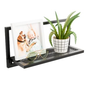 yemnmfh 16 inch folding wall shelf - modern iron foldable wall shelf, mesh panel small folding shelf, metal wall shelf for home decor, fold down shelf for bathroom,kitchen,bedroom,office&living room