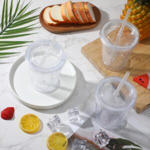 FoldTier 6 Pcs Clear Tumblers with Lid and Straw for Kids 12 oz Insulated Acrylic Double Wall Tumbler Toddlers Reusable Plastic Clear Cup Kids Straw Cup Plastic Kids Tumblers Bulk (Clear Lid)