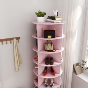 Dithoko Rotating Shoe Rack, 7-Tiers Storage Shoe Rack Tower, Free Standing 360°Shoe Storage Organizer Shoe Rack for Entryway Living Room Hallway (Pink, 7-Tiers)