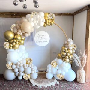 134pcs White Sand and Gold Balloons Arch Garland Kit, 18/12/10/5inch White Gold Balloons for Baby&Bridal Shower, Birthday Party, Wedding, Grad, Anniversary Party