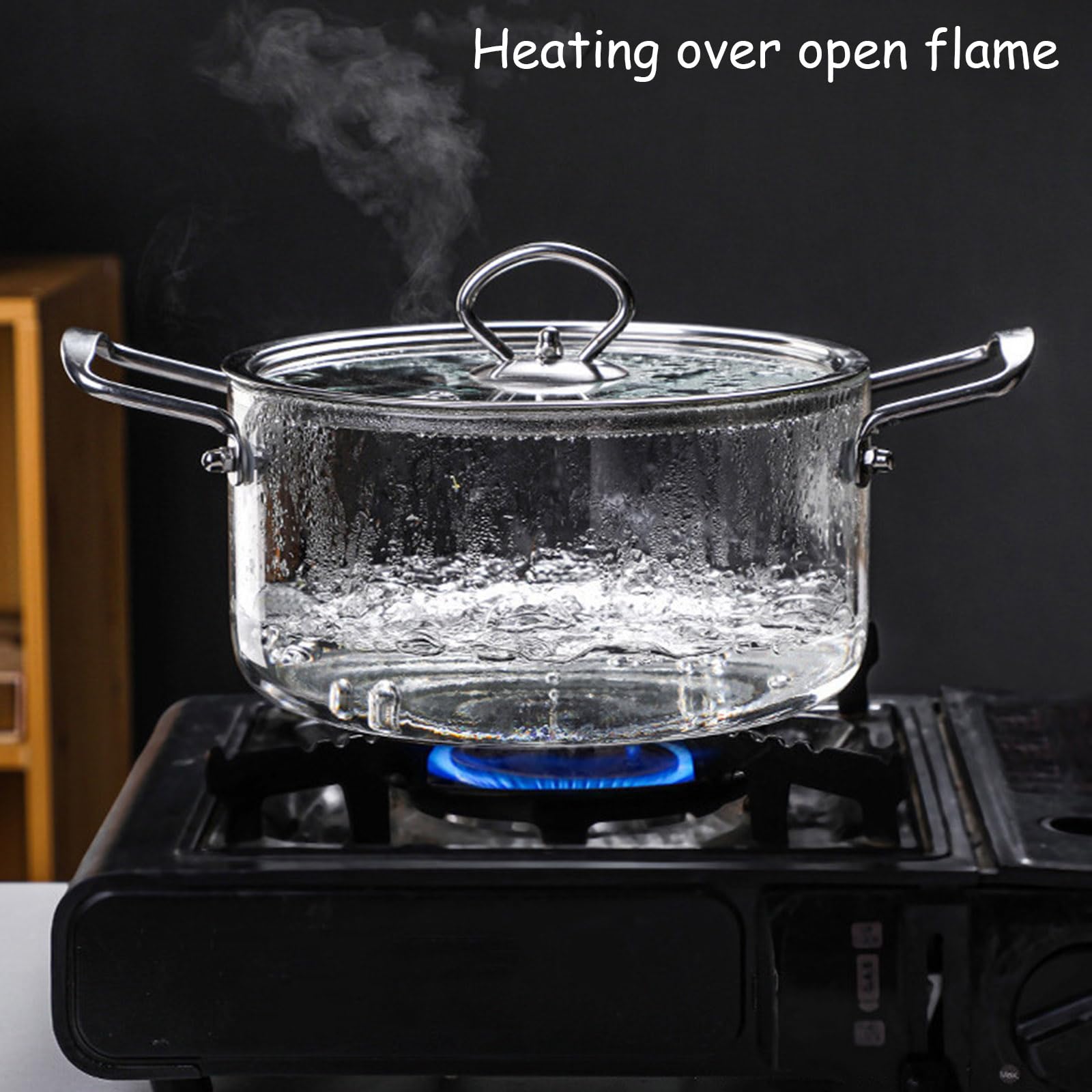 Hgjgwqh Clear Glass Pot for Cooking Large Glass Saucepan with Cover on Stove Big Glass Simmer Pot with Stainless Steel Handle Stovetop Cooking Pot Glass Cookware Pot for Home Kitchen Restaurant,4.5L