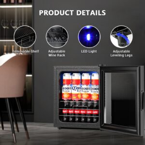 Kazigak Beverage Refrigerator and Cooler 1.76 Cu Ft with Glass Door, Adjustable Temperature Control for Soda, Beer, and Wine Mini Fridge for Home, Office, Dorm and More Black