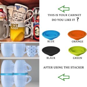 Mug Stacker Kitchen Cabinet Shelf Organizer for Cupboard and Pantry Organization - Expandable and Stackable Storage Solution for Tea Cups and Coffee Mugs - Save Space and Stay Organized (Black)