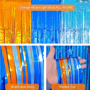 Blue Dog Birthday Party Supplies, Blue Dog Foil Fringe Curtains, 2 Packs Orange Blue & Light Blue Tinsel Metallic Streamers, Photo Booth Props Streamer Backdrop for Blue Dog Theme Party Decoration