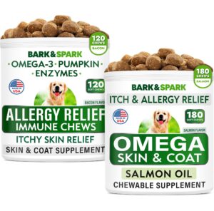 allergy relief + omega 3 for dogs - oil treats for dog shedding, skin allergy, itch relief, dry skin & hot spots treatment, joint health - skin and coat supplement - epa & dha fatty acids