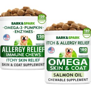 Allergy Relief + Omega 3 for Dogs - Oil Treats for Dog Shedding, Skin Allergy, Itch Relief, Dry Skin & Hot Spots Treatment, Joint Health - Skin and Coat Supplement - EPA & DHA Fatty Acids