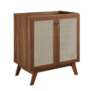 modway soma rattan weave bathroom vanity cabinet (sink basin not included), 30 inch, walnut