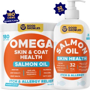 omega 3 treats + salmon oil for dogs - dry & itchy skin relief + allergy support - shiny coats - epa&dha fatty acids - natural salmon oil chews promotes hip & joint support - salmon flavor