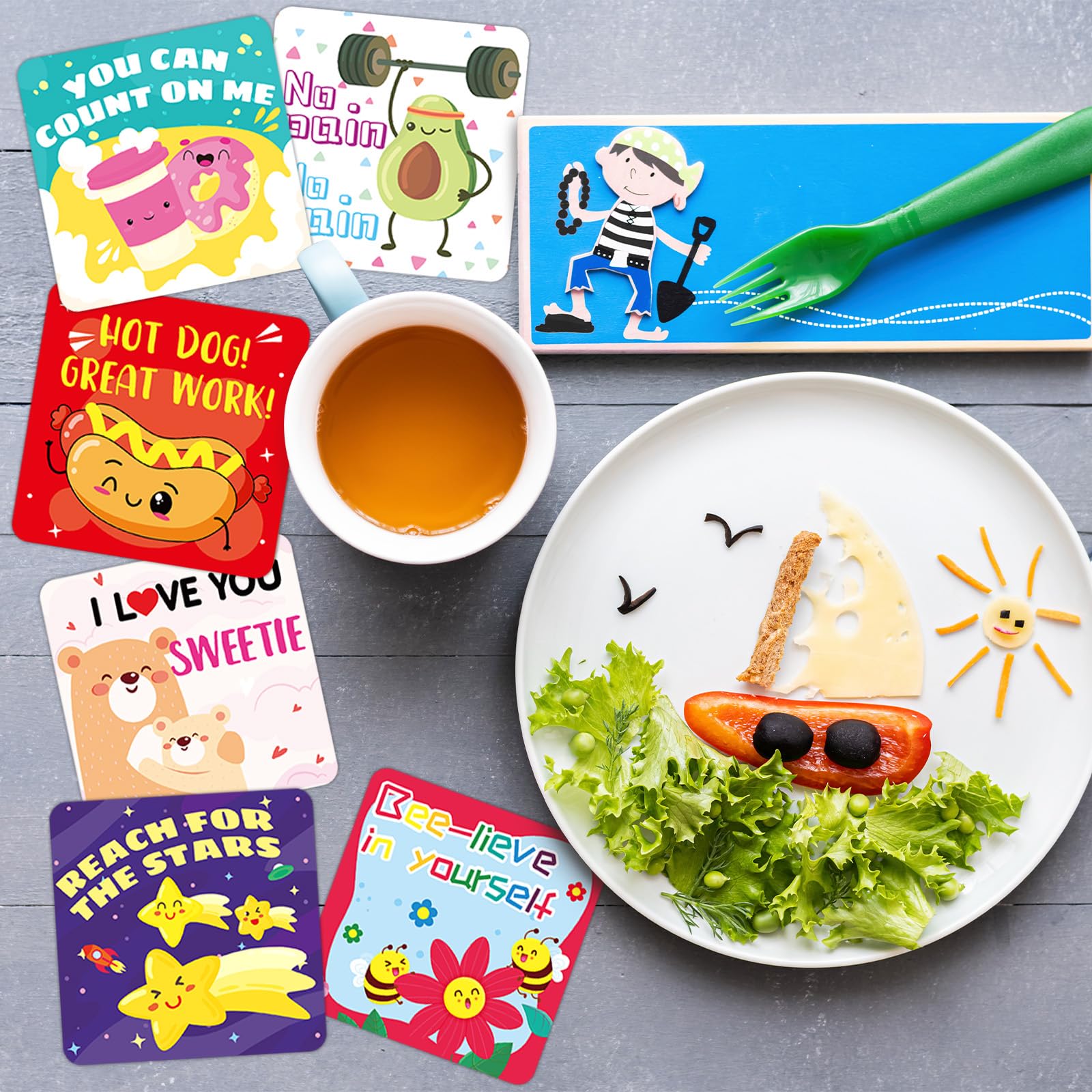 YTSQLER Lunch Box Notes for Kids, 120 Motivational Inspirational Lunch Notes Cards for Kids Girls Boys with Punny Reward Stickers, Thinking of You Cards Kids Lunch Accessories School Supplies