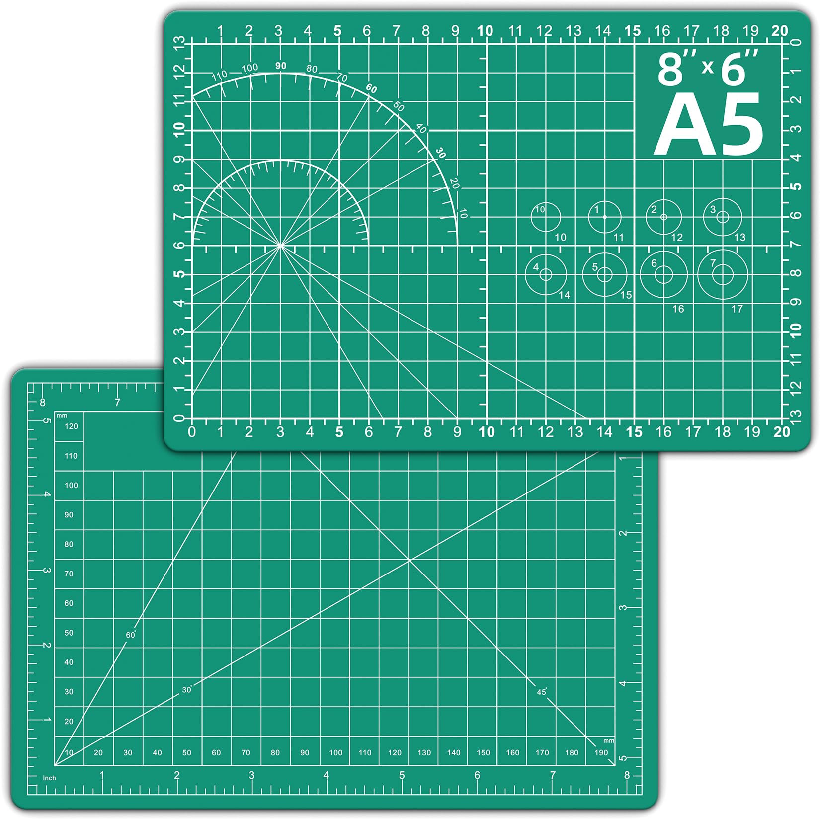 DIYSELF 8.6''x6'' Self Healing Rotary Cutting Mat - 5-Ply Double Sided Craft Board for Sewing, Quilting, Scrapbooking - Precision Table Protector in A5 Size, Green