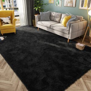 HQAYW Fluffy Area Rug for Bedroom Living Room, Ultra Soft Shaggy Rugs Shag Fur Carpets for Kids Girls Nursery Room Plush Fuzzy Rug Cute Home Decor Rug, 2' x 3', Black