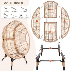 RADIATA Egg Chair with Footrest Outdoor Wicker Patio Egg Chairs with Ottoman for Indoor Bedroom Outside Porch Deck Backyard Garden (Beige)