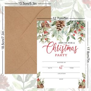 JarThenaAMCS 25 Pack Christmas Party Invitations Watercolor Pine Cone Green Leaves Invitaion Paper Cards with Envelopes Sticker Xmas Invites for Bridal Shower Baby Shower Rehearsal Dinner Party