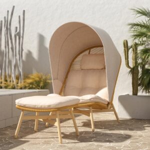 grand patio wicker folding egg chair with ottoman, open weave wicker, 2-piece boho oversize lounge chair, sun shade for patio, garden