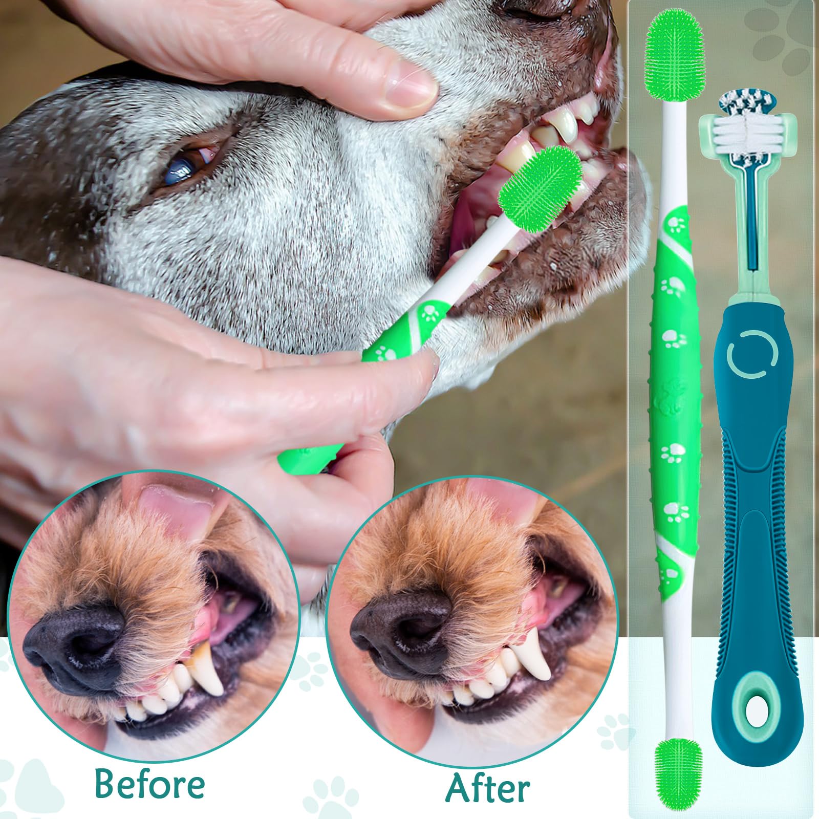 Dog Toothbrush 2PCS Dog Tooth Brush Three Sided Dog Tooth Brush Dual Head Toothbrush for Dogs, Soft Bristles Dog Tooth Brushing Kit Silicone 360 Degree Pet Toothbrush for Puppy Cat Dog Teeth Clean