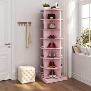 Dithoko Rotating Shoe Rack, 7-Tiers Storage Shoe Rack Tower, Free Standing 360°Shoe Storage Organizer Shoe Rack for Entryway Living Room Hallway (Pink, 7-Tiers)