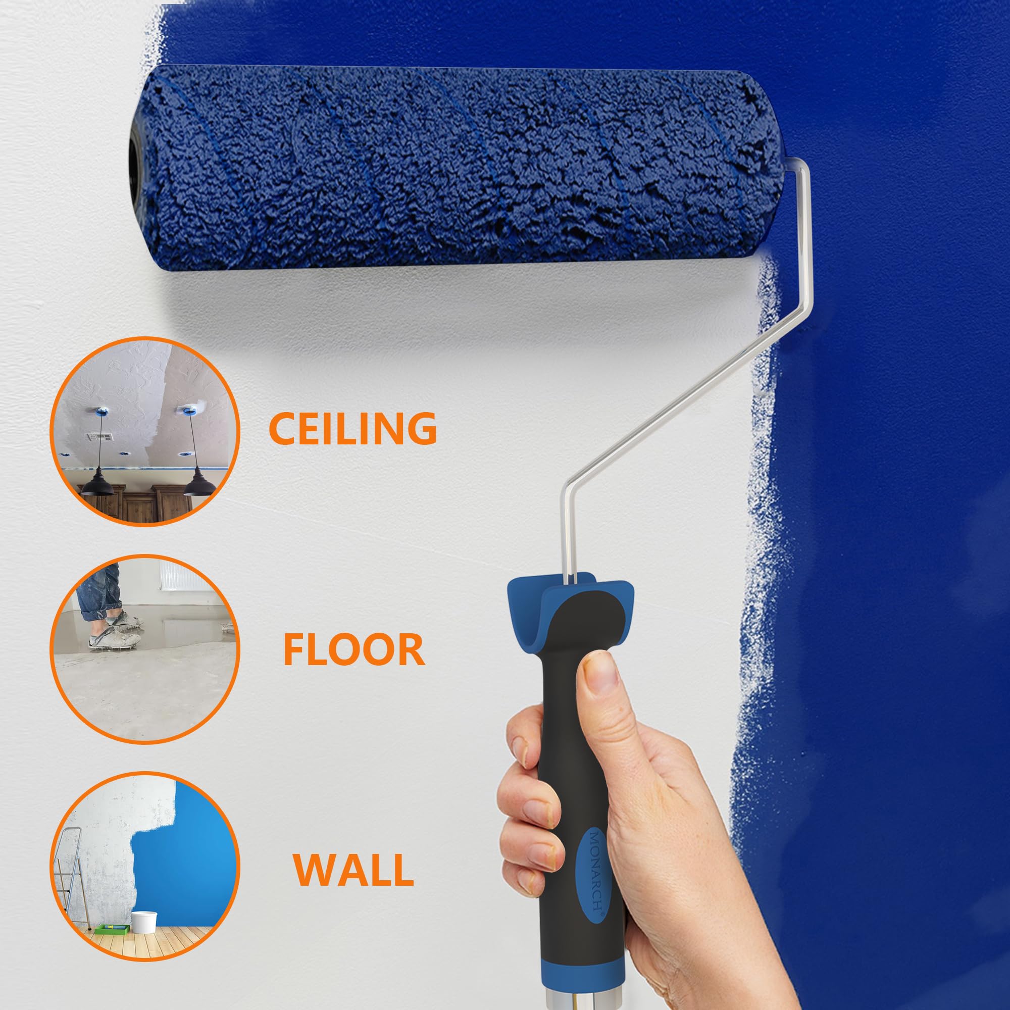 Paint Roller, 4ft Adjustable Handle Painting Rollers for Wall, 9 Inch Width Frame Roller Brush with Stainless Steel Pole, Home Painting Supplies for Painting Walls and Ceilings