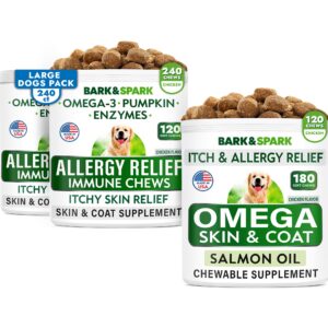 Allergy Relief Chews + Omega 3 for Dogs - Oil Treats for Dog Shedding, Skin Allergy, Itch Relief, Hot Spots Treatment - Joint Health - Skin & Coat Supplement - EPA & DHA Fatty Acids - Salmon & Chicken