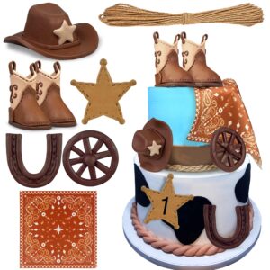 cowboy cake decorations cowboy hat and boot cake toppers western cowboy cowgirl birthday baby shower for western theme party favors supplies (brown)